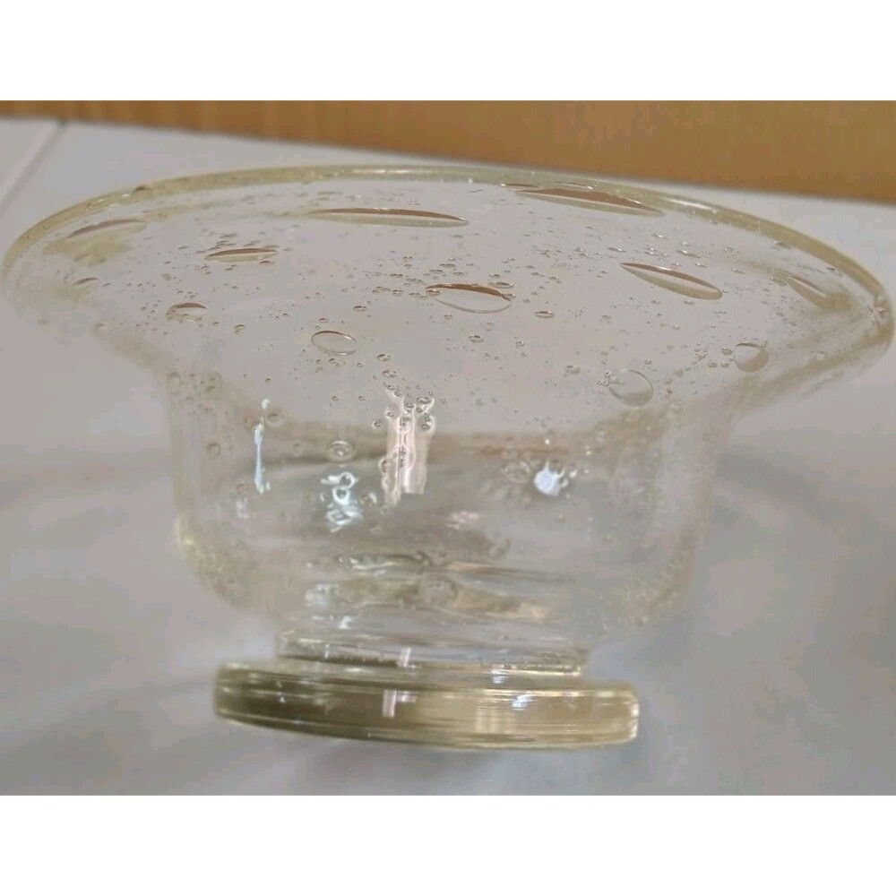 Vintage Hand Blown Bubble Glass Footed Bowl 8" Round 4" Tall - Picture 9 of 13